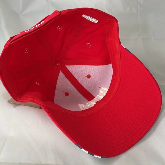 CUBA NWT Mens 6 Panel Baseball Cap Red Embroidered Bib Velcro Cotton OS - Picture 8 of 9